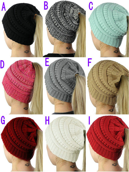 2018 9color ponytail hat women's crochet winter warm hat women's knit hat