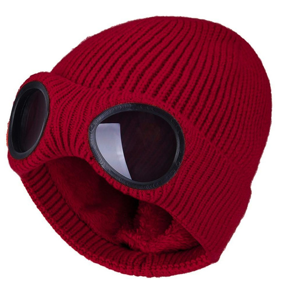 Winter Warm Knit Hats 2019 New Fashion Unisex Adult Windproof Ski Caps with Removable Glasses Thicken Sports Multi-function Caps