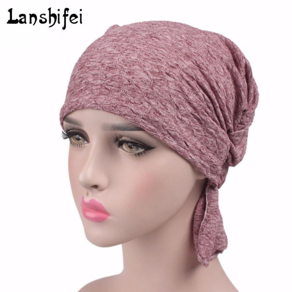 NEW Breathable Women's Bubble Cotton Kerchief Chemo Hat Beanie Turban Head cap Headwear for Cancer Patients Muslim solid color