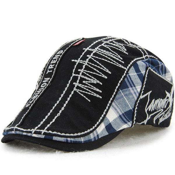 New letters embroidered duck-tongue cap in 2019, Plaid Cotton hat, Korean version, men and women's duck-tongue cap fashion