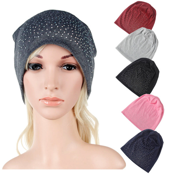 New Arrival Women Cotton Hat Hot Drilling Beanie Scarf Turban Head Wrap Caps 018 fall winter woman toucas inverno feminino