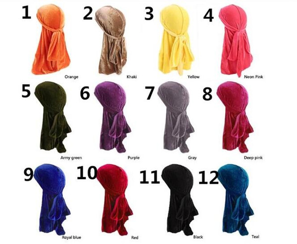 20pcs Unisex Velvet Durags Bandana Turban Hat Wigs Doo Durag Biker Headwear Headband Pirate Hat Hair Accessories J166