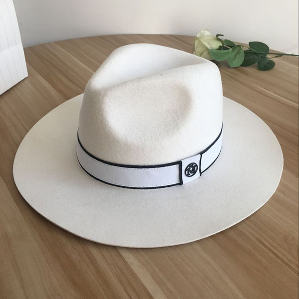 White wool M hat big brim hat socialite elegant female retro joker men&women for fedoras