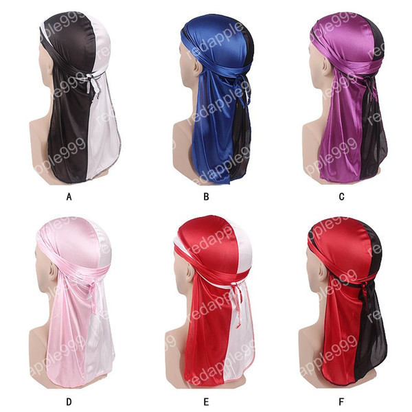 New Fashion Double Colors Soft Satin Durag Men's Silk Patchwork Durags Bandanas Turban Headwear Headband Hat Hair Accessories