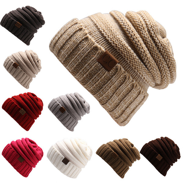 Unisex CC Trendy Hats Winter Knitted Beanie Label Winter Knitted Wool Cap Unisex Folds Casual CC Beanies Hat Solid Hat