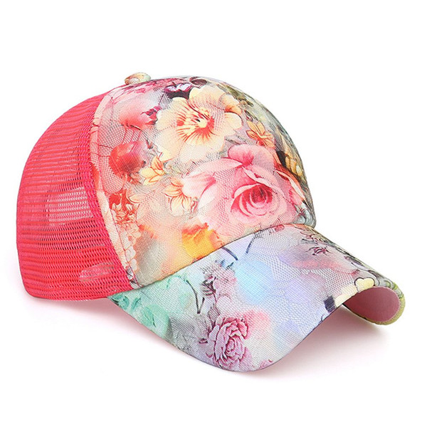 Gootrades Women's Flower Printed Baseball Caps Gorras Sun Hats Breathable Mesh Hat Summer Cap For Girls Snapback Casquette