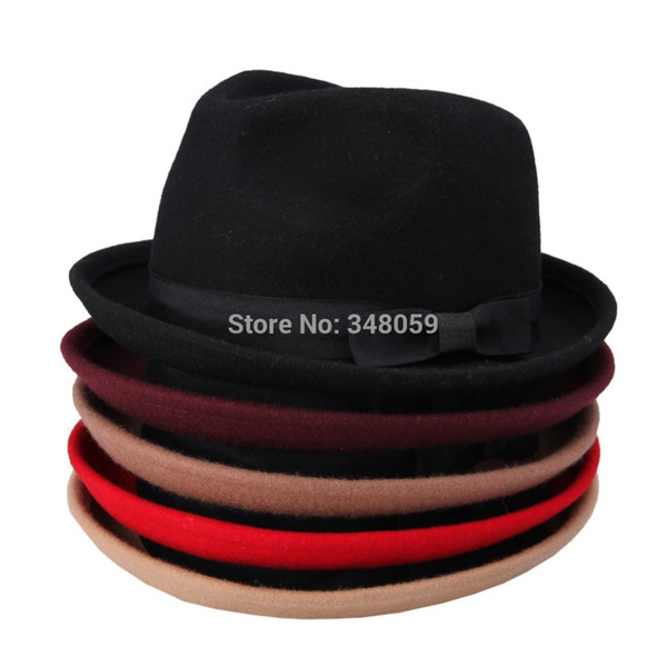 New Fashion Wool Women's Fedora Hat Autumn Winter Panama jazz Trilby Cap 25