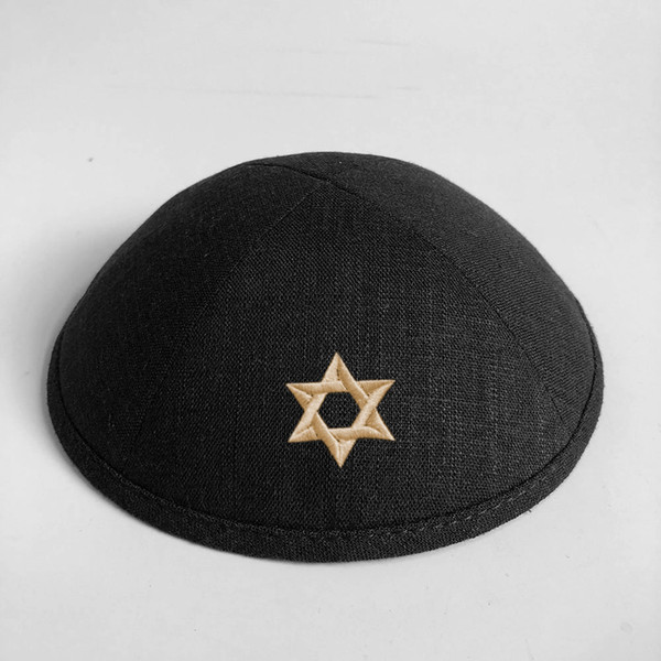 Customized Black Linen Kippah kippot kipa for wedding, Bar Mitzvah, Bat Mitzvah