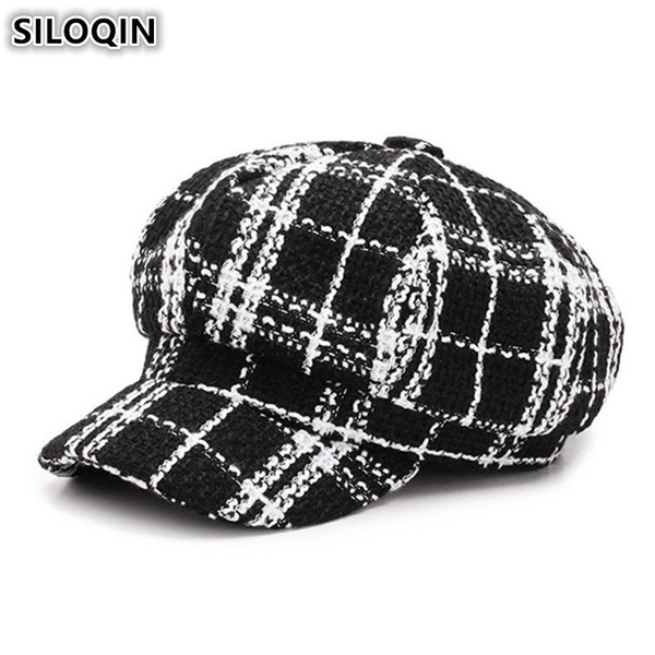 SILOQIN Women's Hat British Trend Retro Newsboy Caps For Women Gorras Mujer Elegant Female Beret Autumn Winter Plaid Flat Cap