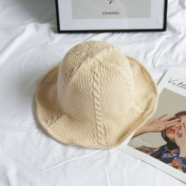 Summer Vintage Knit Plain Hat Leisure Travel Vacation Bucket Hat Fold Roll Girl Sun Leisure Travel Vacation Beach sale