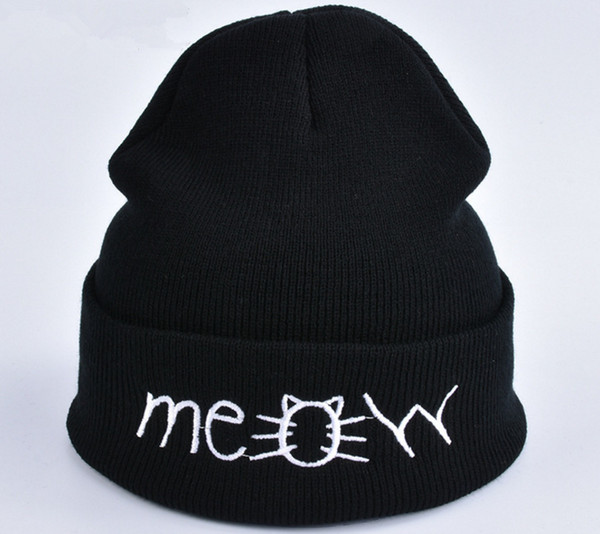 New Embroidery Letters Cat MEOW Knitted Beanies Hats Winter Warm Unisex Bonnet Wool Hip Hop Skullies Caps