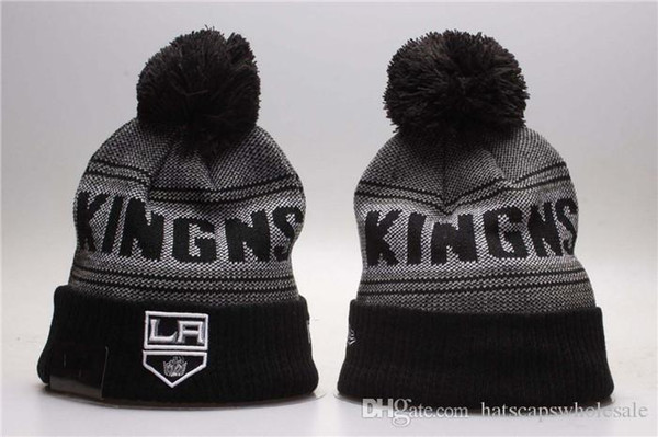 2019 New Men's Kings Striped Style Knit Beanies Quality Winter Cap Skullies ALL TEAM Ice Hockey Los Angeles LA Pom Embroidery Cuff Caps