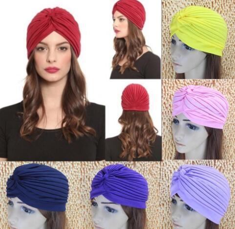 Top Quality Stretchy Turban Head Wrap Band Sleep Hat Chemo Bandana Hijab Pleated Indian Cap 35 Colors