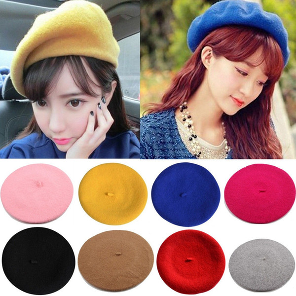 Solid Color Warm Wool Winter Women Girl Beret French Artist Beanie Hat Ladies Fashion Stylish Casual Cap 11 Colors