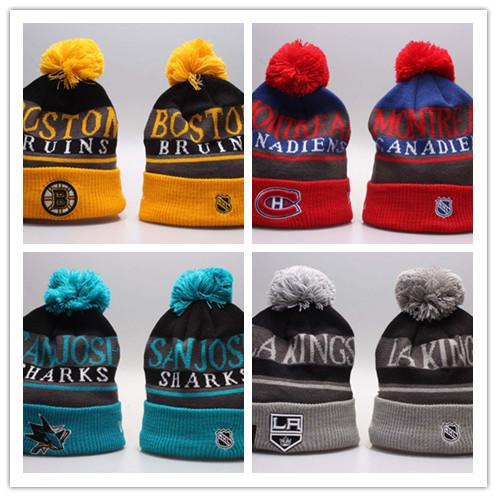 Winter Beanie Hats for Men Knitted NHL Wool Hat Gorro Bonnet with San Jose Sharks Beanie Boston Bruins Pittsburgh Penguins Winter Warm Cap