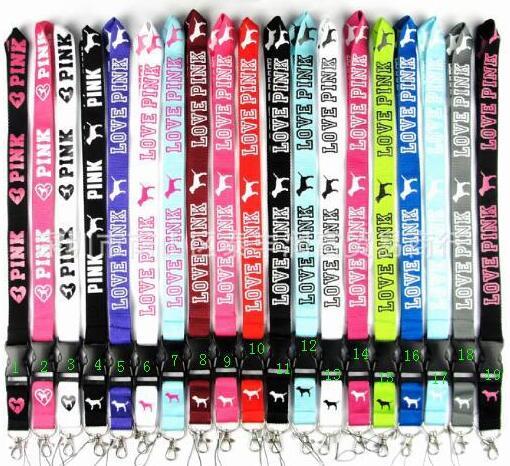 Wholesale lot 20pcs Cellphone lanyard Straps Clothing Keys Chain ID cards Holder Detachable Buckle VS Love PINK Lanyards L001