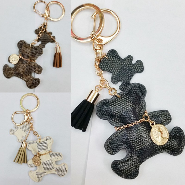 NEW Style Fashion Bear Tassel Charm Car Purse Wallet Handbag PU Leather Key Chain Ring 3 Colors