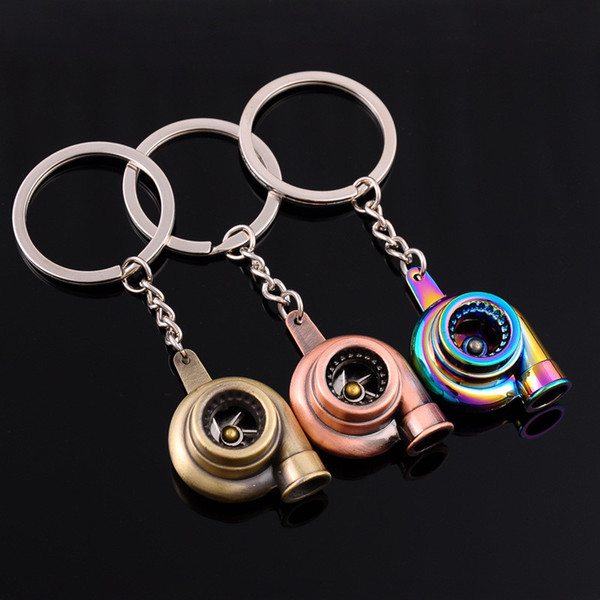 Creative Car Modified Turbo Metal Keychain Blower Blower Key Ring Rainbow Motorcycle Locomotive Pendant Deep Plating Is Not Easy To Fade