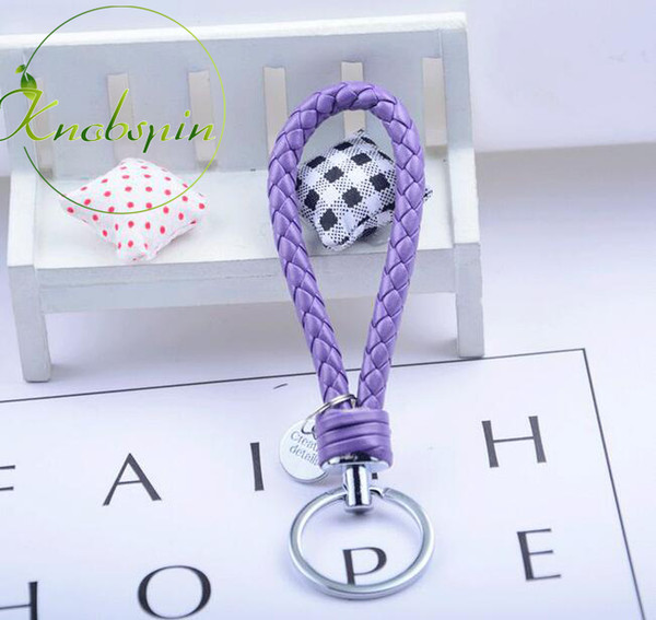 knobspin 20 Colors PU Leather Braided Woven Rope bts keychain DIY bag Pendant Key Chain Holder Car Keyrings Men Women Keychain