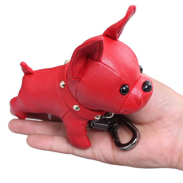 Bulldog Keychain Pu Leather Animal Dog Keyring Holder Bag Charm Trinket Chaveiros Bulldog Bag Accessories Punk Style Pendan