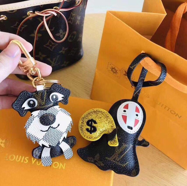 Fashion Unisex Keychain Purse Pendant Schnauzer And Hayao Miyazaki Design Car Chains Key Gifts Women Leather Keychains Jewelry Christmas Set