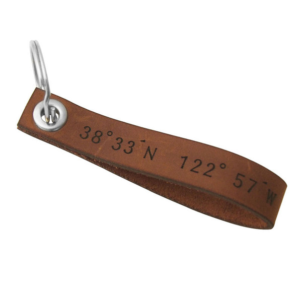 Custom Leather coordinate keychain,gift for men,Personalized Latitude and Longitude, GPS Coordinates key ring,fathers day gift