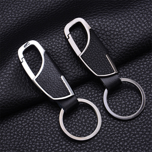 New Fashion Jewelry Metal Keychain Men's Leather Car Simple Leather and Metal Alloy Buckle Men's Black Car Keychain