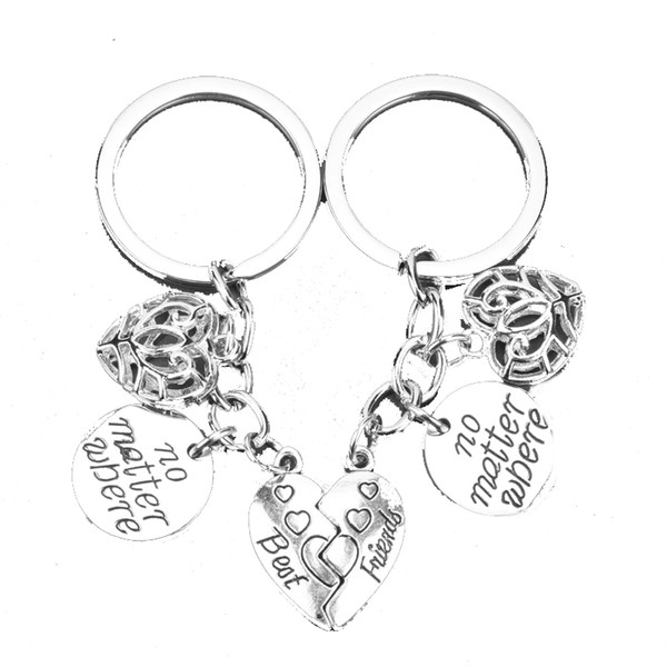 HEYu Creative Keychain Friendship Hear Pendant Key Chain Rings No Matter Where Best Friend Key Holder Accessories Souvenirs