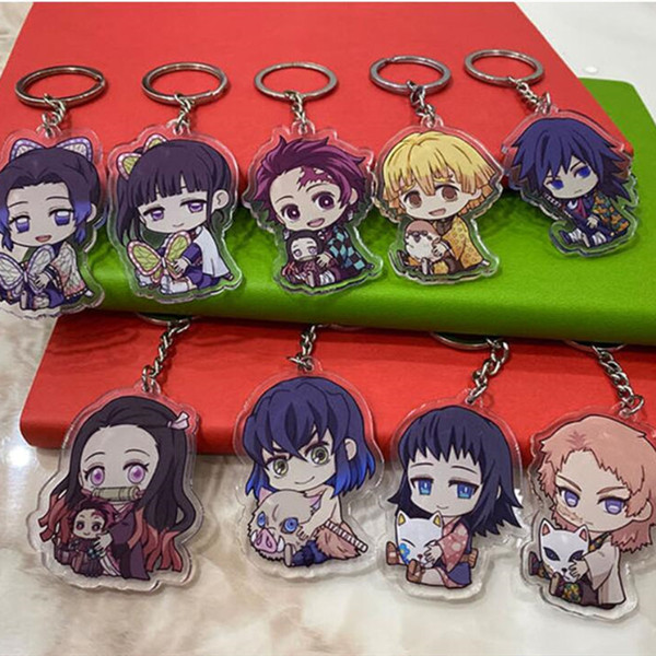 CWFDY New Kimetsu no Yaiba Two-sided Acrylic Keychain Anime Demon Slayer Arcylic Key Holder Tanjirou Nezuko Key Chains Kids Gift