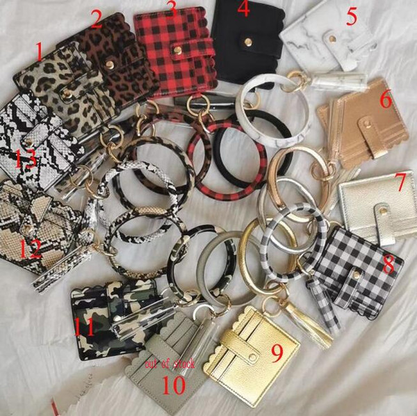 Fashion Monogrammed Mixed Colors Leopard Snakeskin Plaid Clutch Keychain Big O Wristlet Bracelet Tassel Credit Cards Wallet Keyring