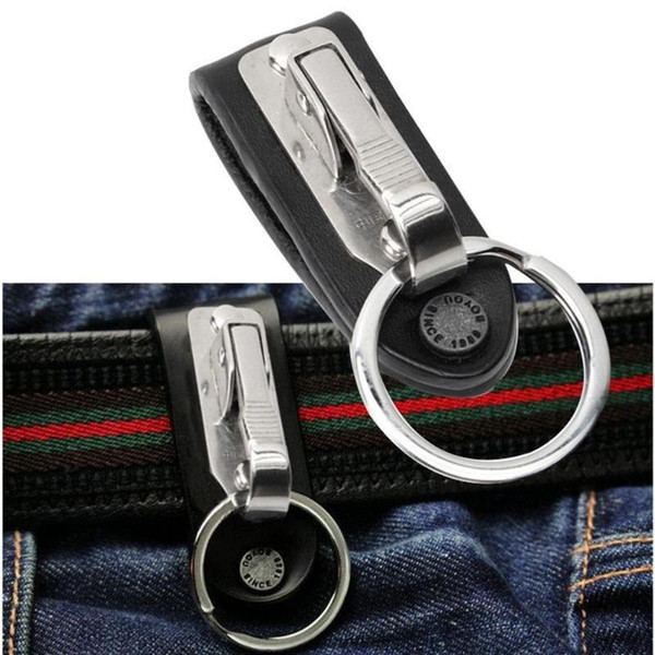 1 PC Excellent quality Leather Stainless Steel Detachable Keychain Waist Belt Clip Anti-lost Buckle Hanging Key Ring Holder