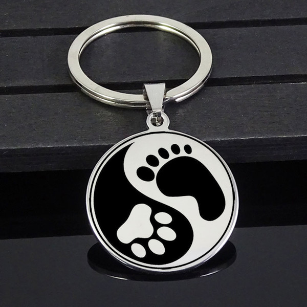 Creativity Yin Yang Footprint Keychain Stainless Steel Jewelry Color Never Fade Dropship Accepted YP6690