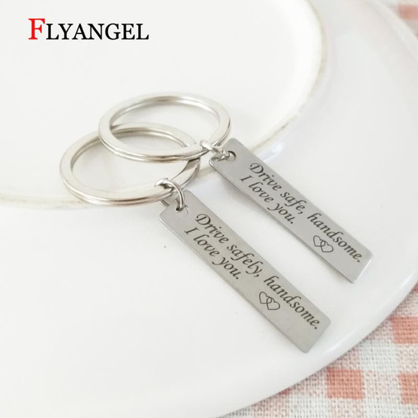 Fashion Drive Safe/Safely Handsome I Love You Keychain Keyring Jewelry for Boyfriend Husband Men's Car Key Accessories Gifts