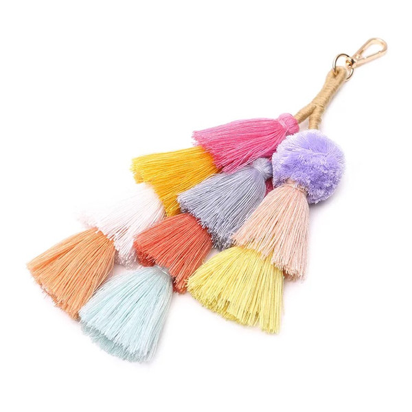 2019 spring and summer new creative models European and American fashion bohemian style color tassel bag pendant handmade keychain accessori