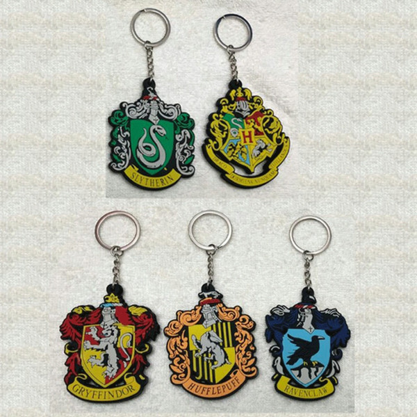 Movie Magic school Gryffindor PVC keychain Slytherin Ravenclaw fashion personalized pendant keyrings porte clefs souvenir gifts