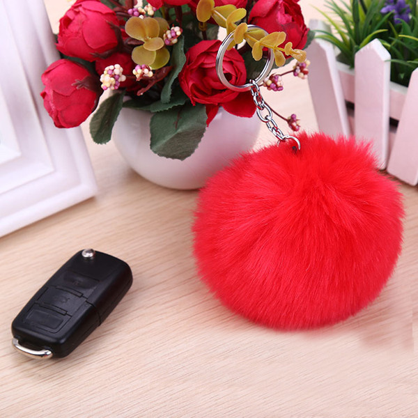 100pcs 10CM Faux Rabbit Fur Ball Plush Keychain Silver Metal Key rings Bag Pendant Car Keychain Wholesale