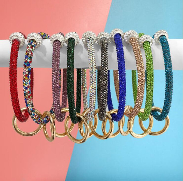 Multi Color Crystal Keychains Round Circle O Lady Bracelet in Chain Portable Key Ring Wrist Strap Key Chains Wholesale