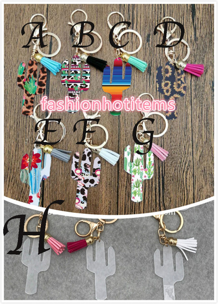 Cactus Shape Tassel Keychain Printed Leopard Cactus Serape Keychains Christmas Mom Gifts Key holder Mini Key ring