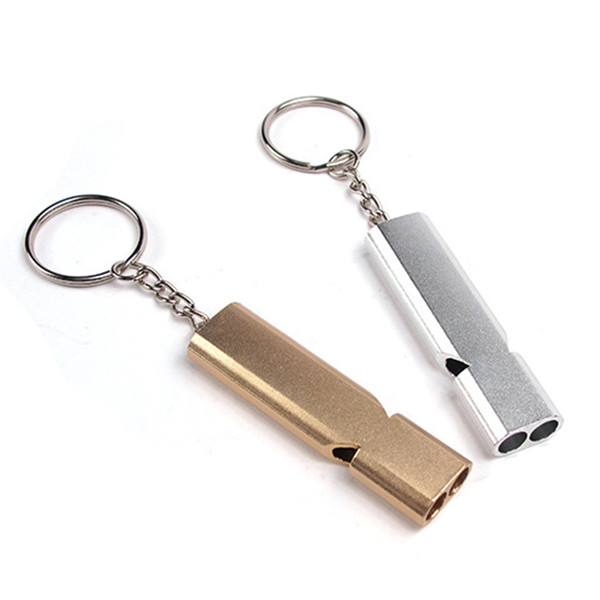 Fashion Classic Design Home and Outdoor Sports Handmade 100% Aluminium Whistle Key Chain High Quality Gold and Silver Aluminium Key chain