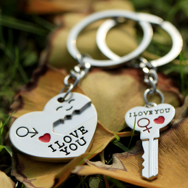 New 1 Pair Couple I LOVE YOU Letter Keychain Heart Key Ring Silvery Lovers Love Key Chain Souvenirs Valentine's Day Gift G293Q