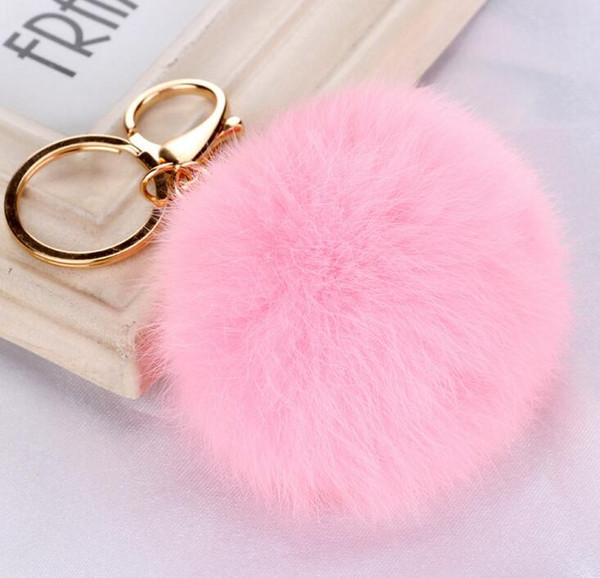 Real Rabbit Fur Ball Keychain Soft Fur Ball Lovely Gold Metal Key Chains Ball Pom Poms Plush Keychain Car Keyring Bag Earrings Accessories