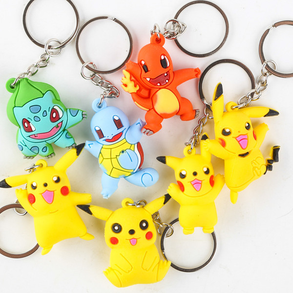 Hot Sale 7 Style pikachu Charmander Bulbasaur Squirtle PVC Keychain 4CM Action Figure KeyChain Ring Keyring Fashion Accessories