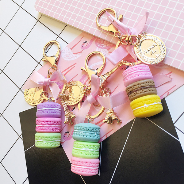 France Effiel Tower Keychains Brands Woman Macarons Cake Keychain on Bag Purse Handbag Charms Car Keychain with Gift Box