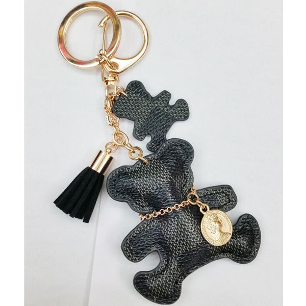 Keychains Tide Brand Car Keychain Creative PU Leather Bear Cute Bag Pendant Cartoon Key Chain Circle Birthday Gift