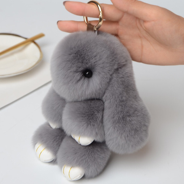 Bunny Fur Rex Rabbit Pompom Ball Doll Pendant Keychain Car Handbag Keyring cellphone keychain Great gift for your friends or yourself