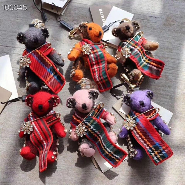 High quality cashmere bear doll pendant key chain classic design decoration car key chain fashion handbag pendant