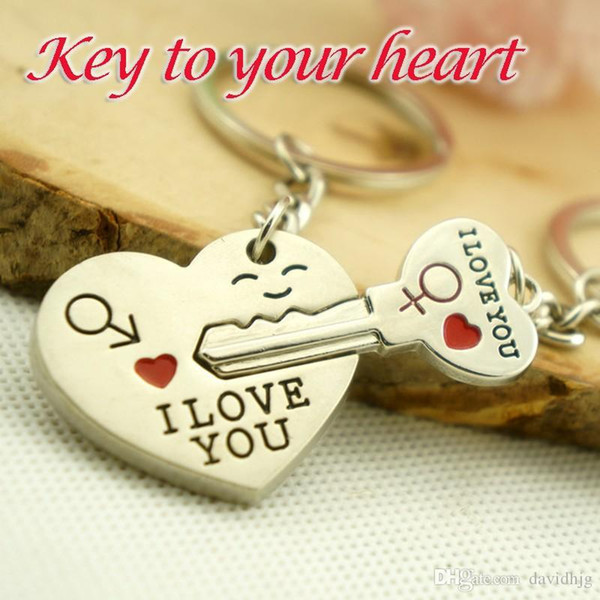 2015 New Zinc Alloy Silver Plated Lovers Gift Couple I Love You Heart Keychain Fashion Keyring Creative Key Chain