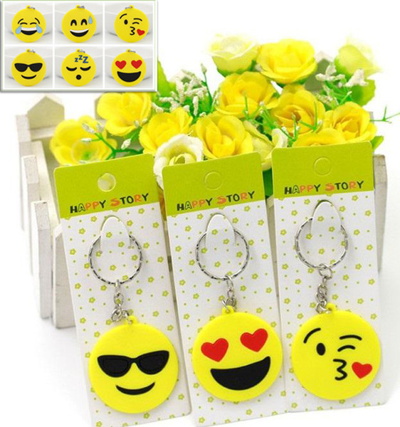 hot sale 2017 QQ Emoji Key Chains Small Keychain Emotion Yellow QQ Expression Stuffed PVC Doll Toy 6 design emoji pvc keyring C045