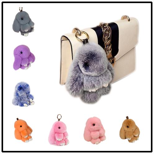 New Pendant Bunny 13cm 18cm Rex Rabbit Fur Handbag Keychain Pom Poms Key Chain Xmas Gift 40 Colors