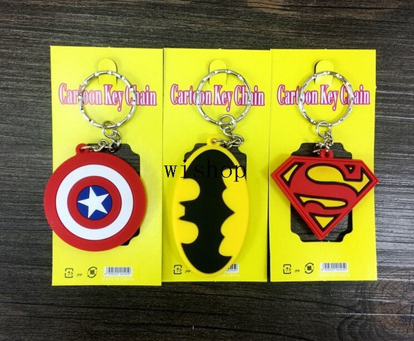 New 100pcs Mix Cartoon Superhero Batman Superman Captain America Logo Pvc Key Chains Pendant Children Toy Gifts Party Favors